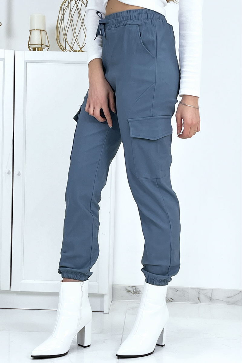 Blue trellis trousers in stretch with pockets - 6