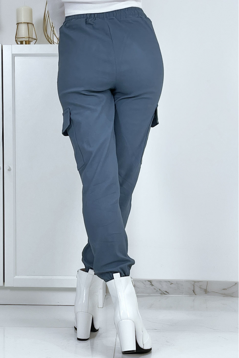 Pantalon treillis bleu en strech avec poches - 9