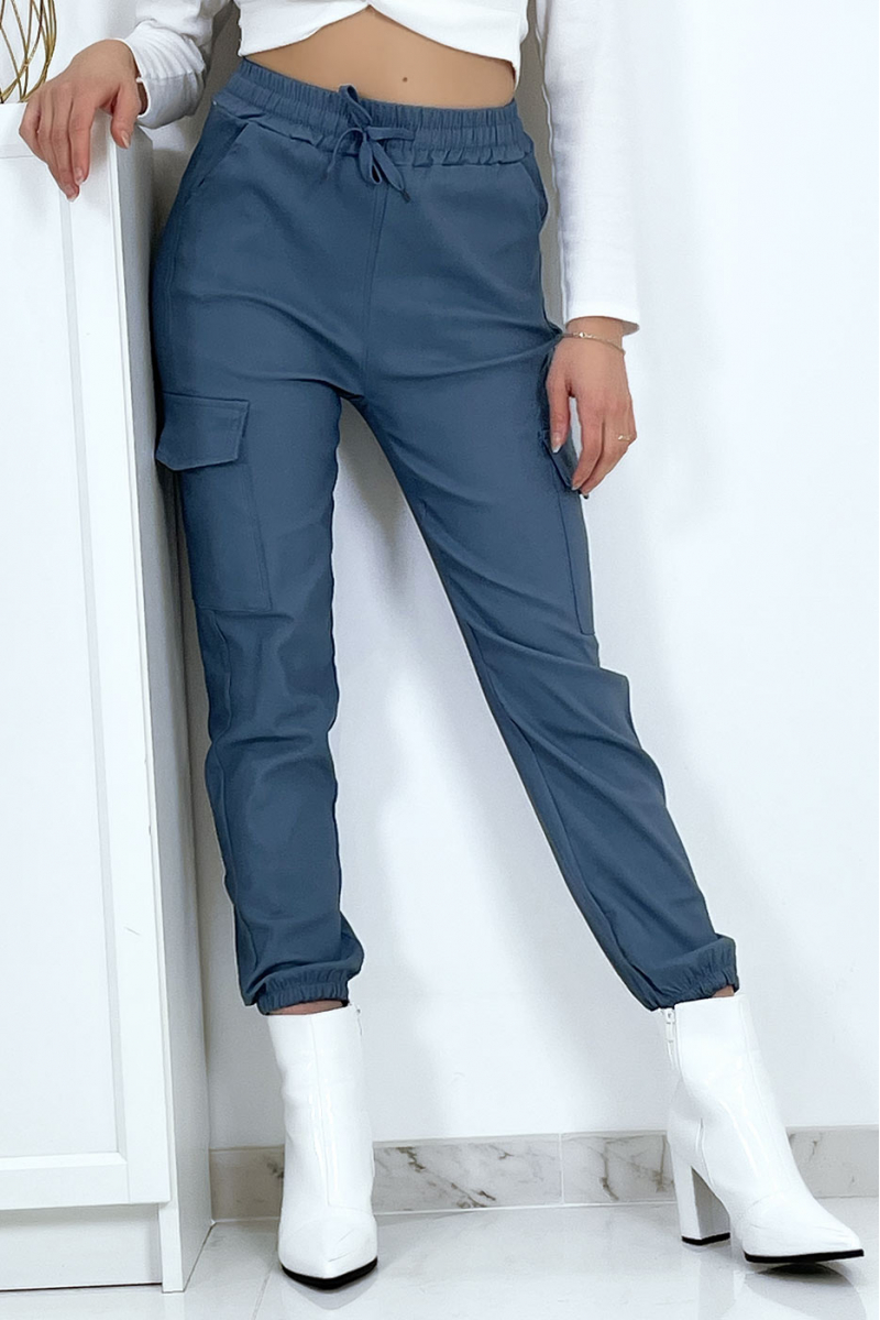 Pantalon treillis bleu en strech avec poches - 10