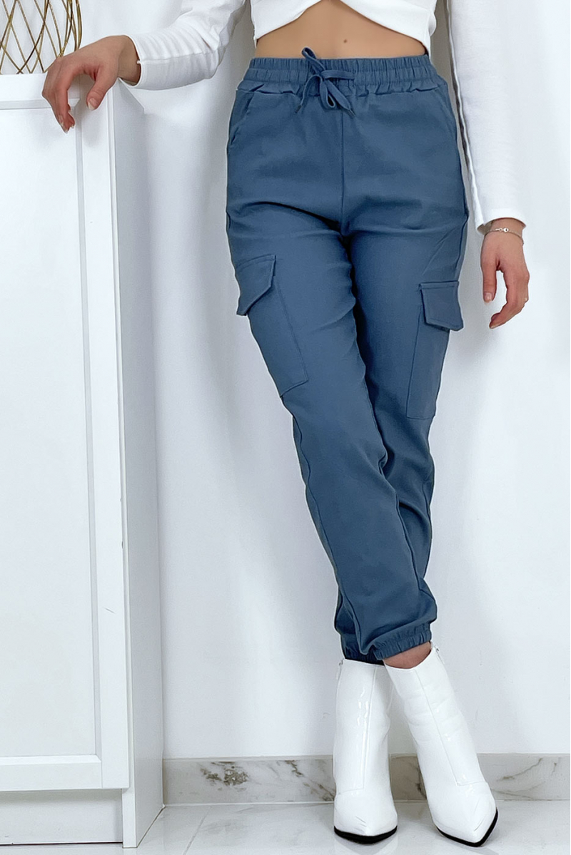 Blue trellis trousers in stretch with pockets - 11