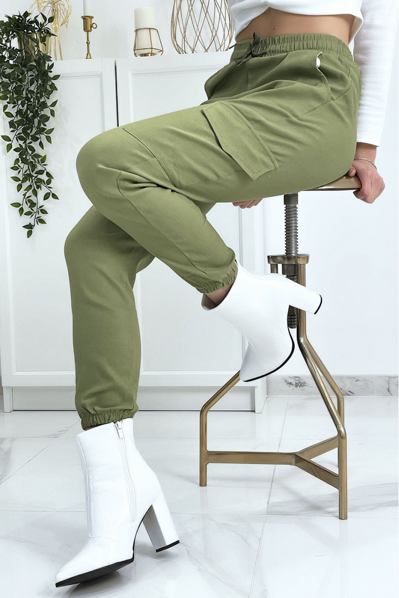 Green trellis trousers in stretch with pockets - 4