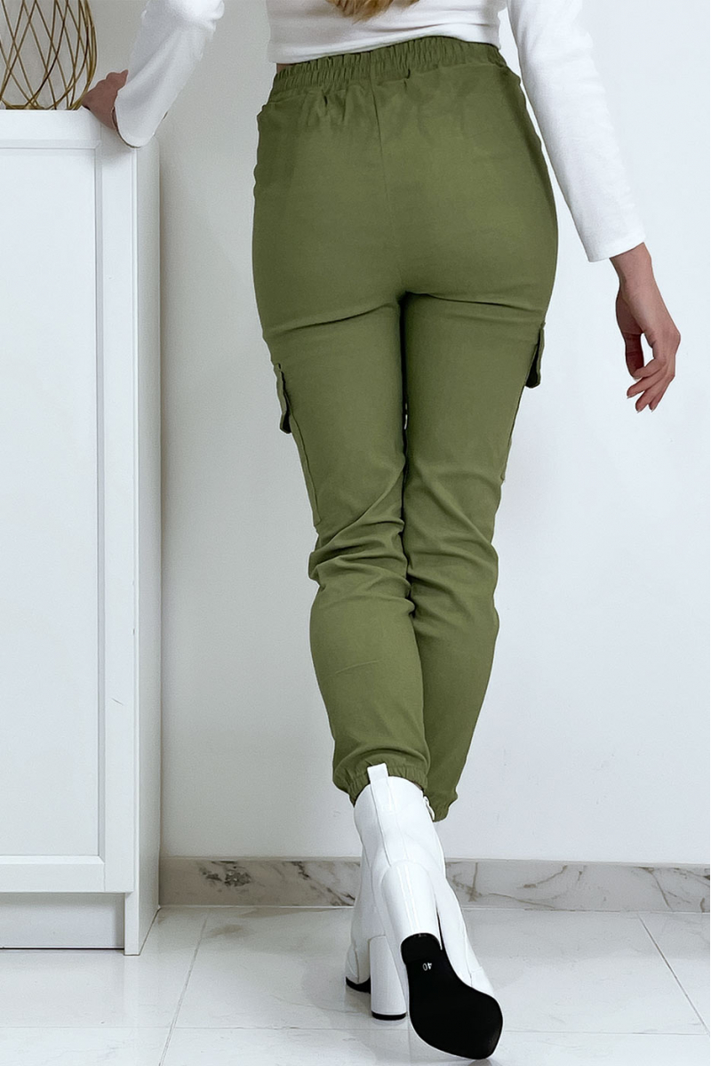Green trellis trousers in stretch with pockets - 9