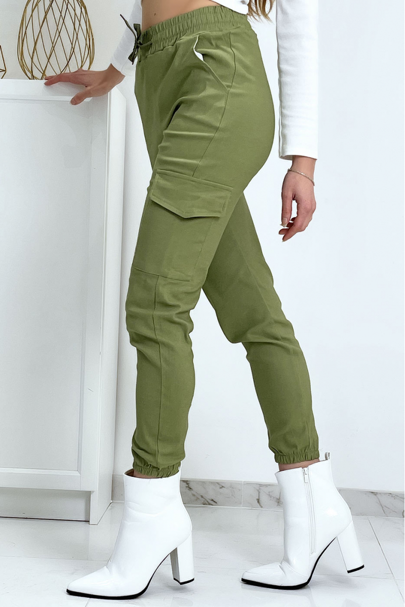 Green trellis trousers in stretch with pockets - 1