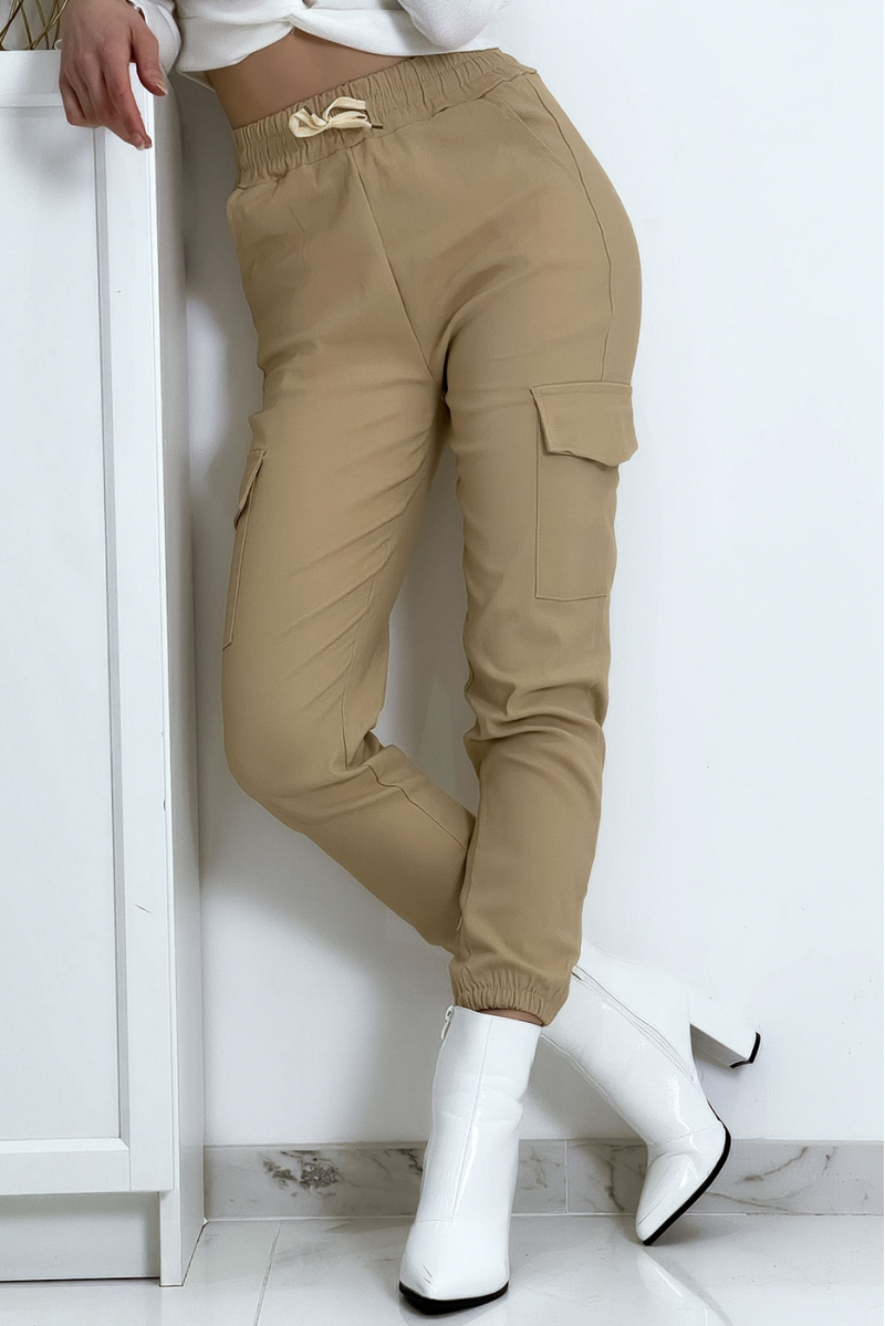 Beige trellis trousers in stretch with pockets - 2