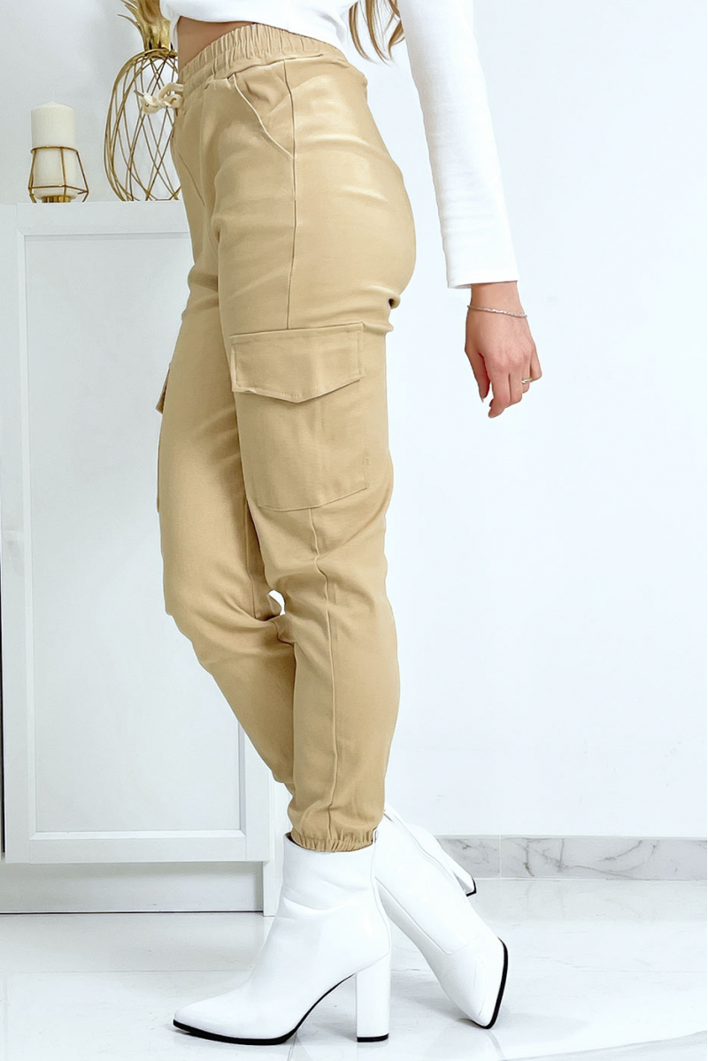 Beige trellis trousers in stretch with pockets - 6