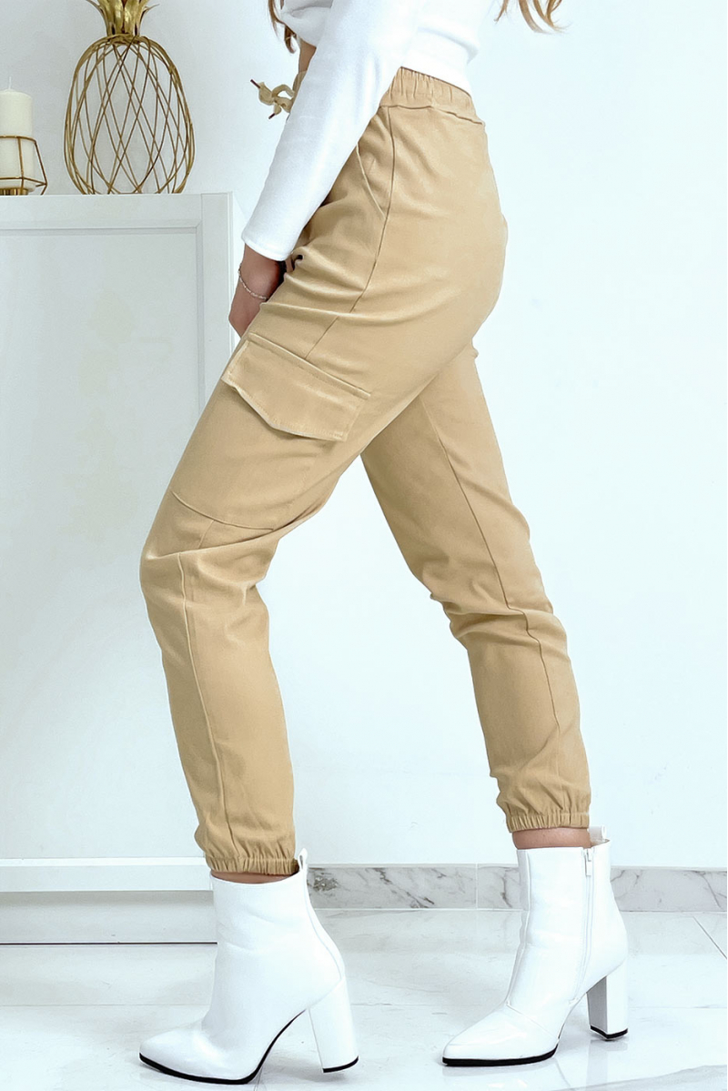 Beige trellis trousers in stretch with pockets - 7