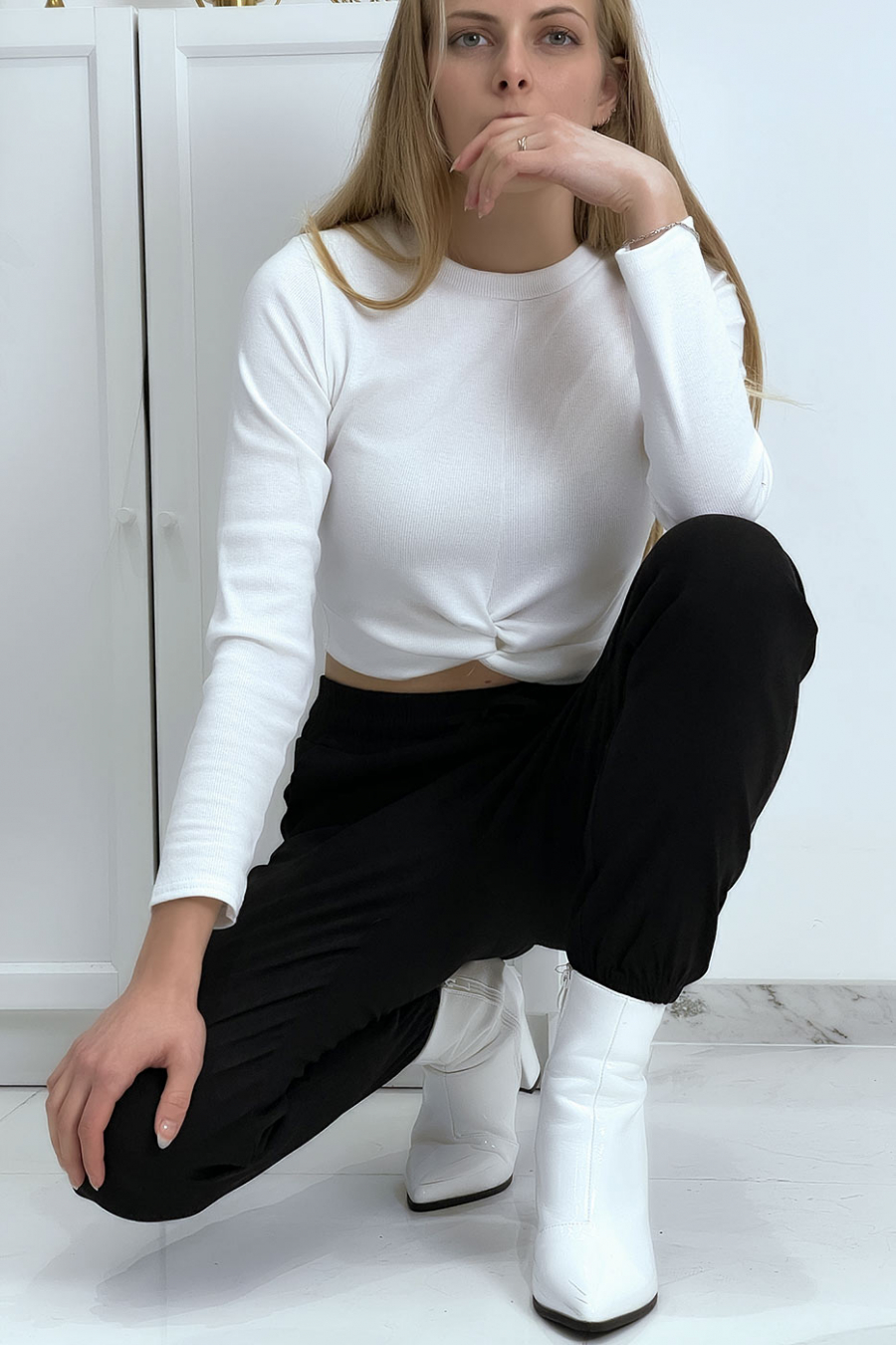 Black trellis trousers in stretch with pockets - 2