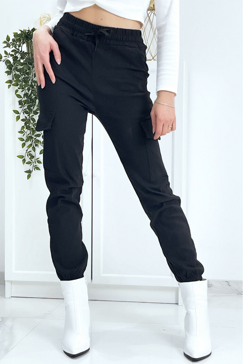 Black trellis trousers in stretch with pockets - 6