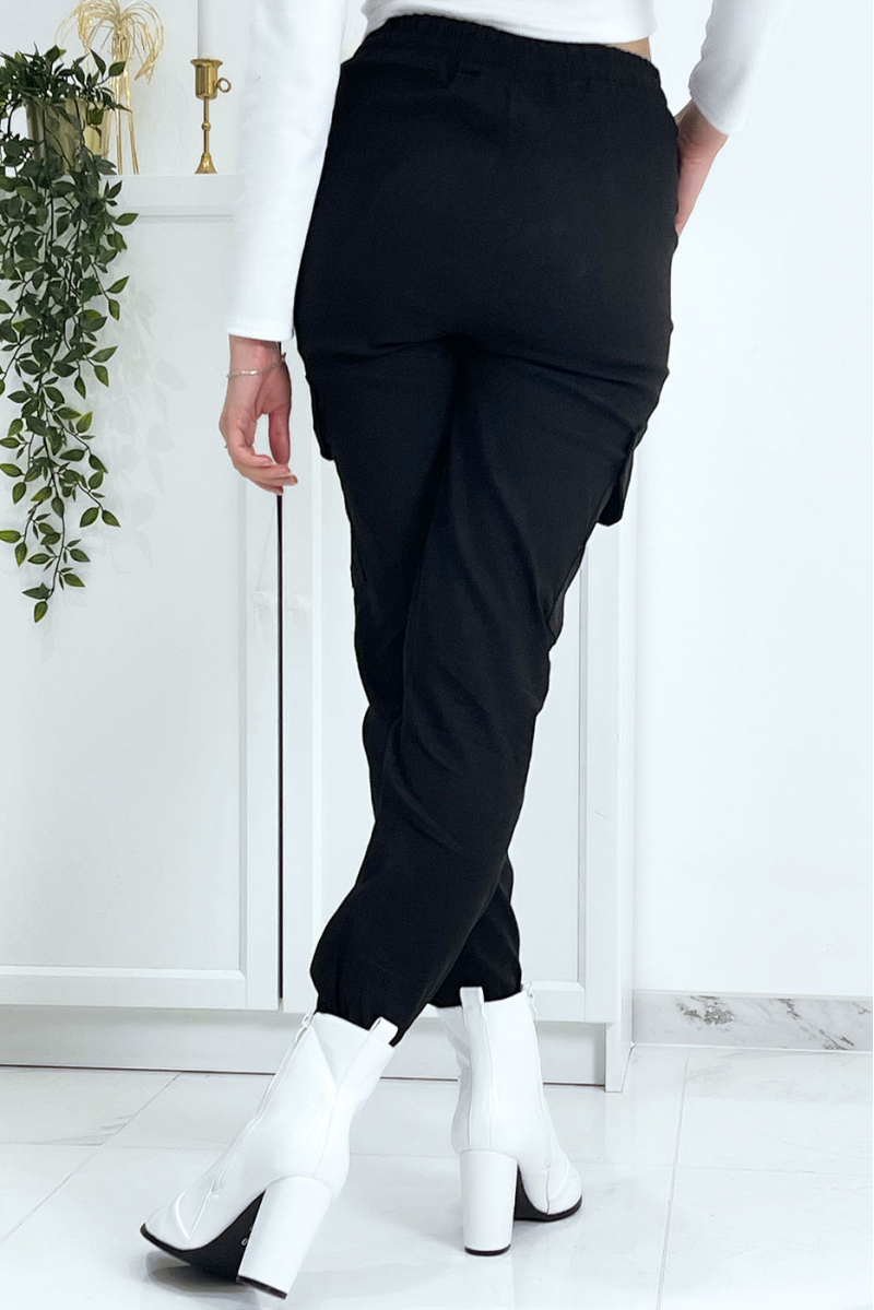 Black trellis trousers in stretch with pockets - 8