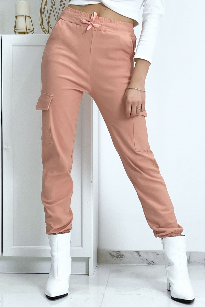 Pink trellis trousers in stretch with pockets - 2