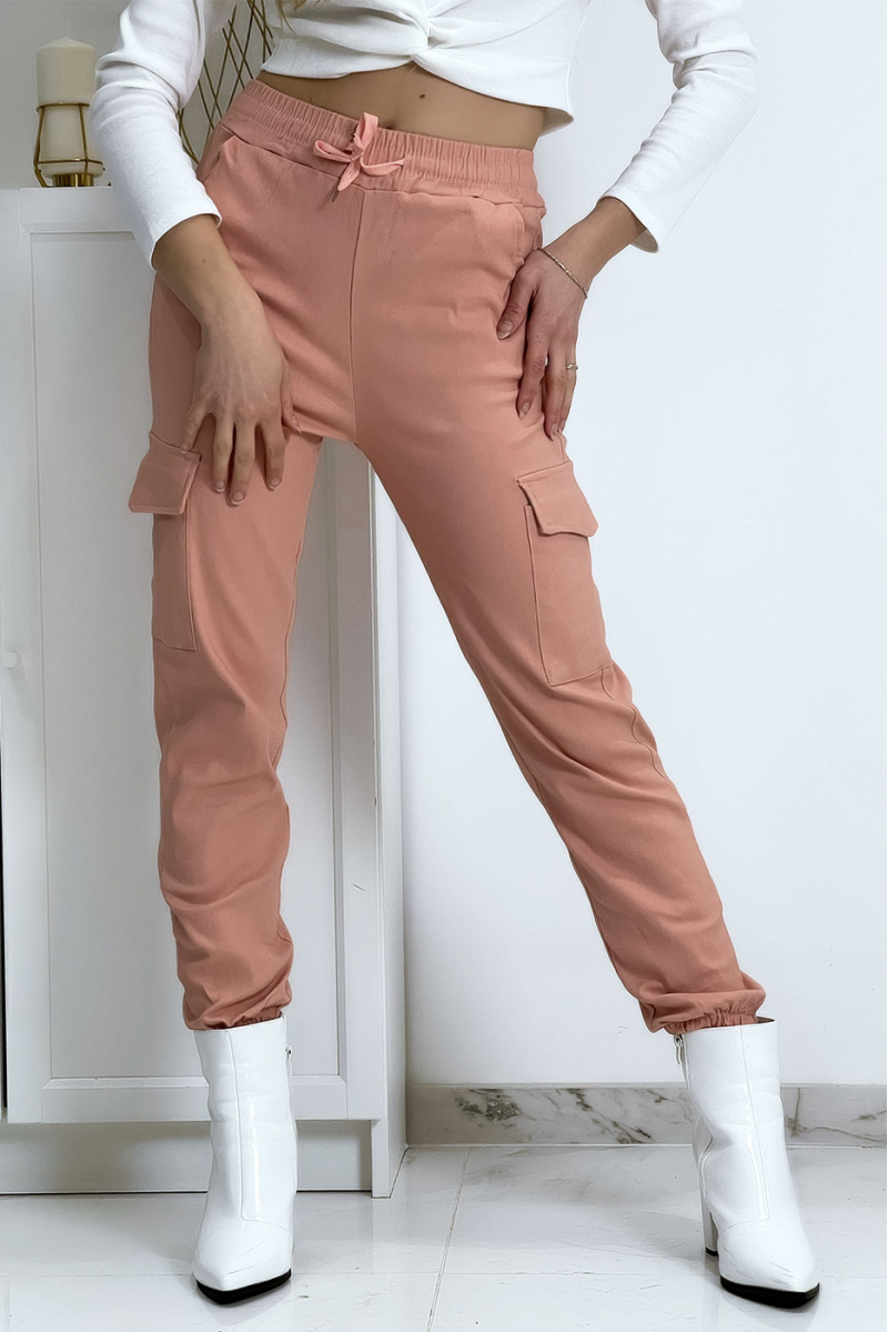 Pink trellis trousers in stretch with pockets - 3