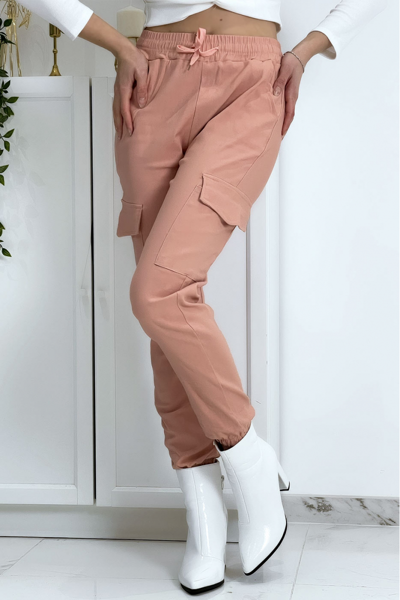 Pink trellis trousers in stretch with pockets - 4