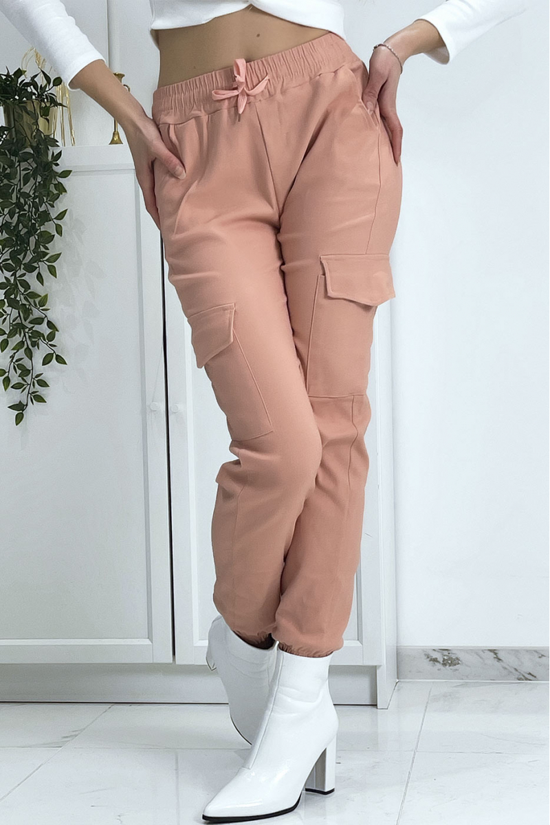 Pink trellis trousers in stretch with pockets - 5