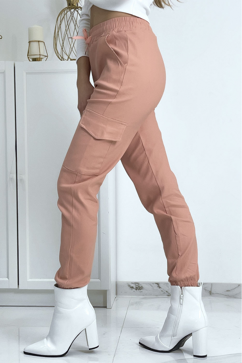 Pantalon treillis rose en strech avec poches - 6
