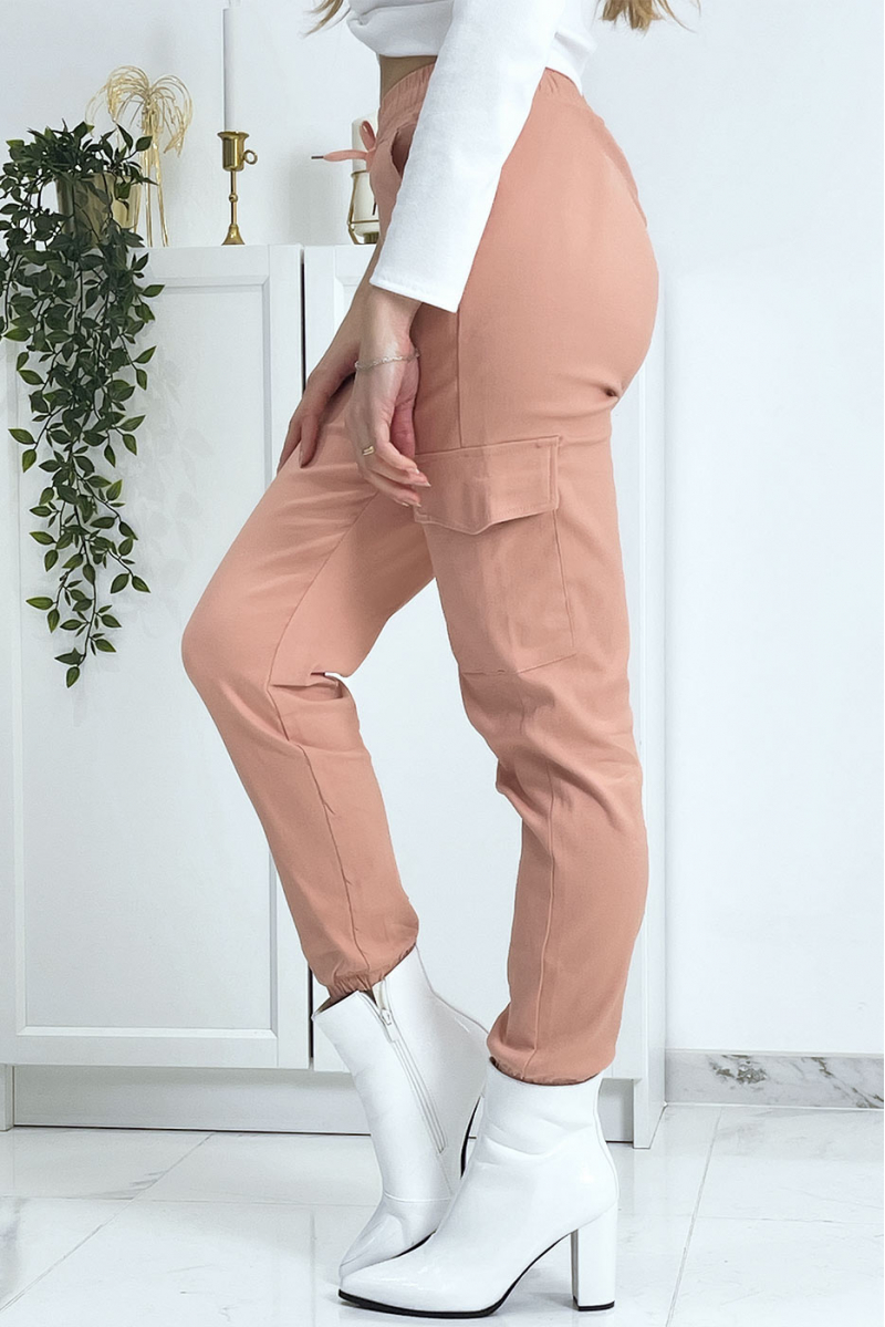 Pink trellis trousers in stretch with pockets - 7