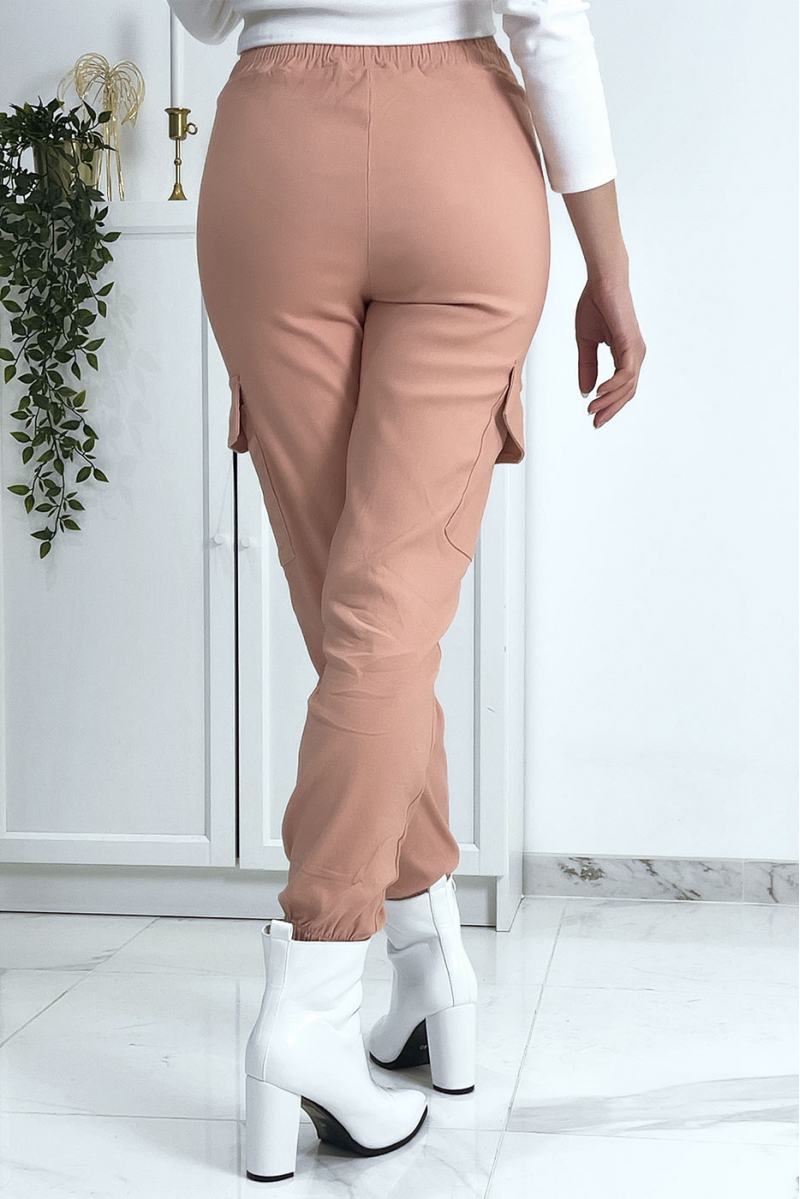 Pink trellis trousers in stretch with pockets - 9