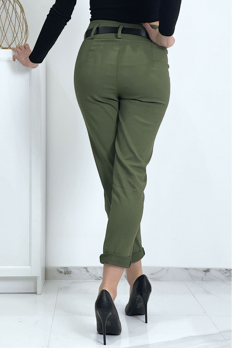 Khaki carrot pants with pockets and belt - 10