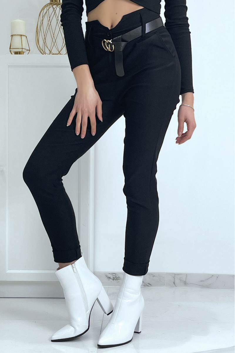 Pantalon carotte noir avec poches et ceinture - 5