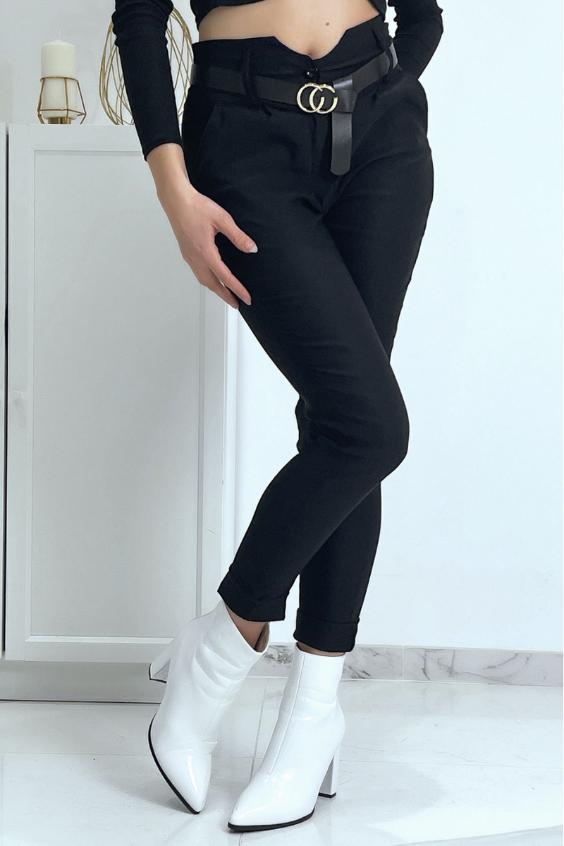 Pantalon carotte noir avec poches et ceinture - 8