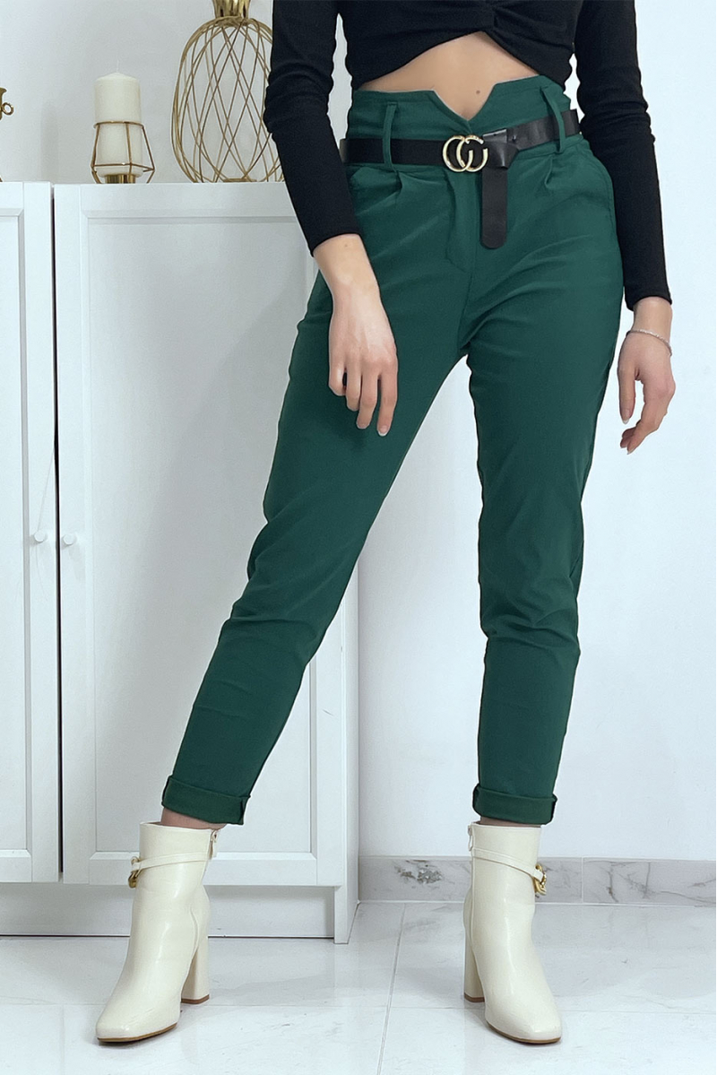 Green carrot pants with pockets and belt - 1
