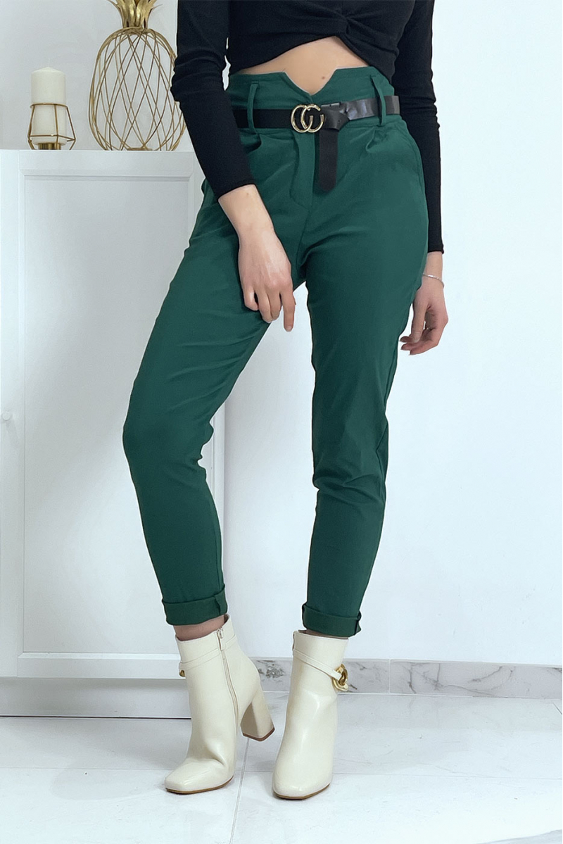 Green carrot pants with pockets and belt - 2