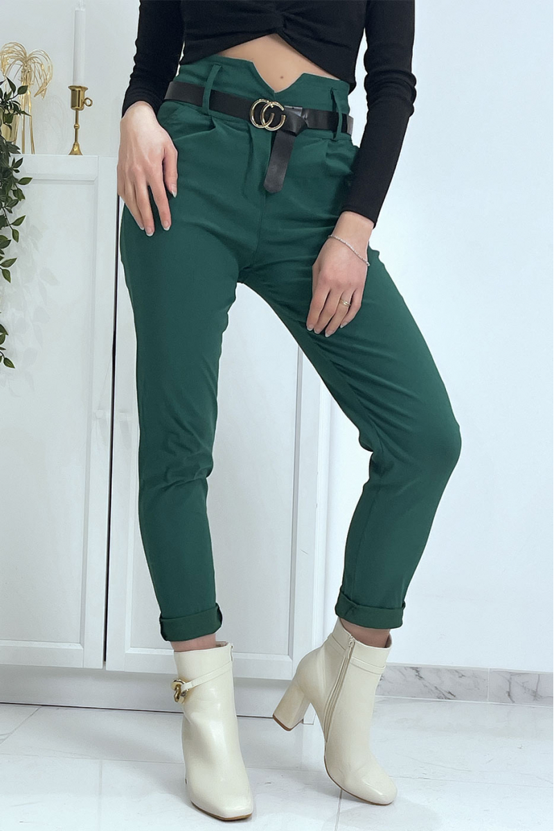Green carrot pants with pockets and belt - 3
