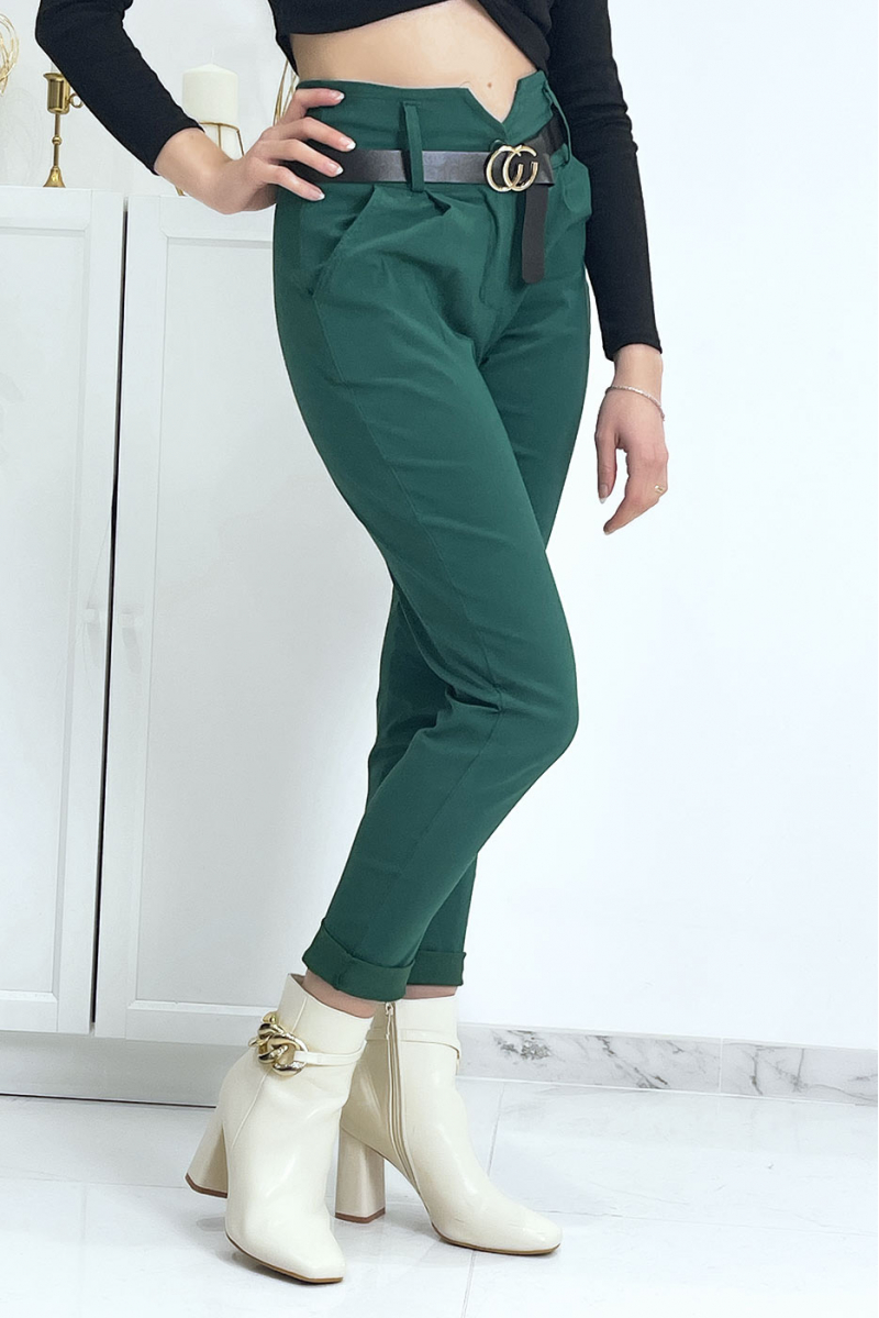Green carrot pants with pockets and belt - 4