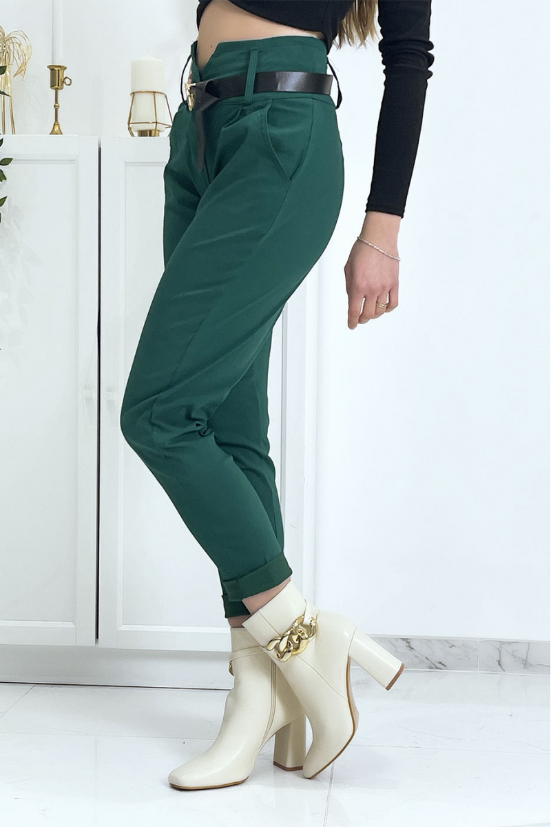 Green carrot pants with pockets and belt - 5