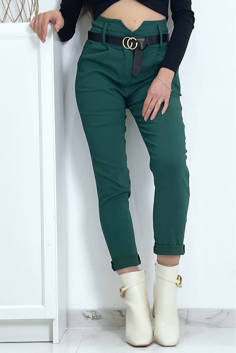 Green carrot pants with pockets and belt - 8