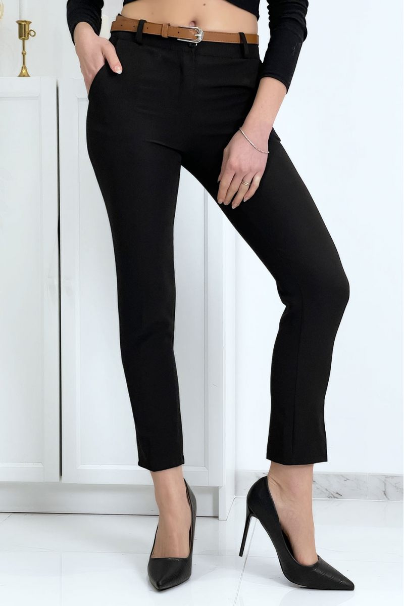 Pantalon working girl noir avec poches et ceinture - 3