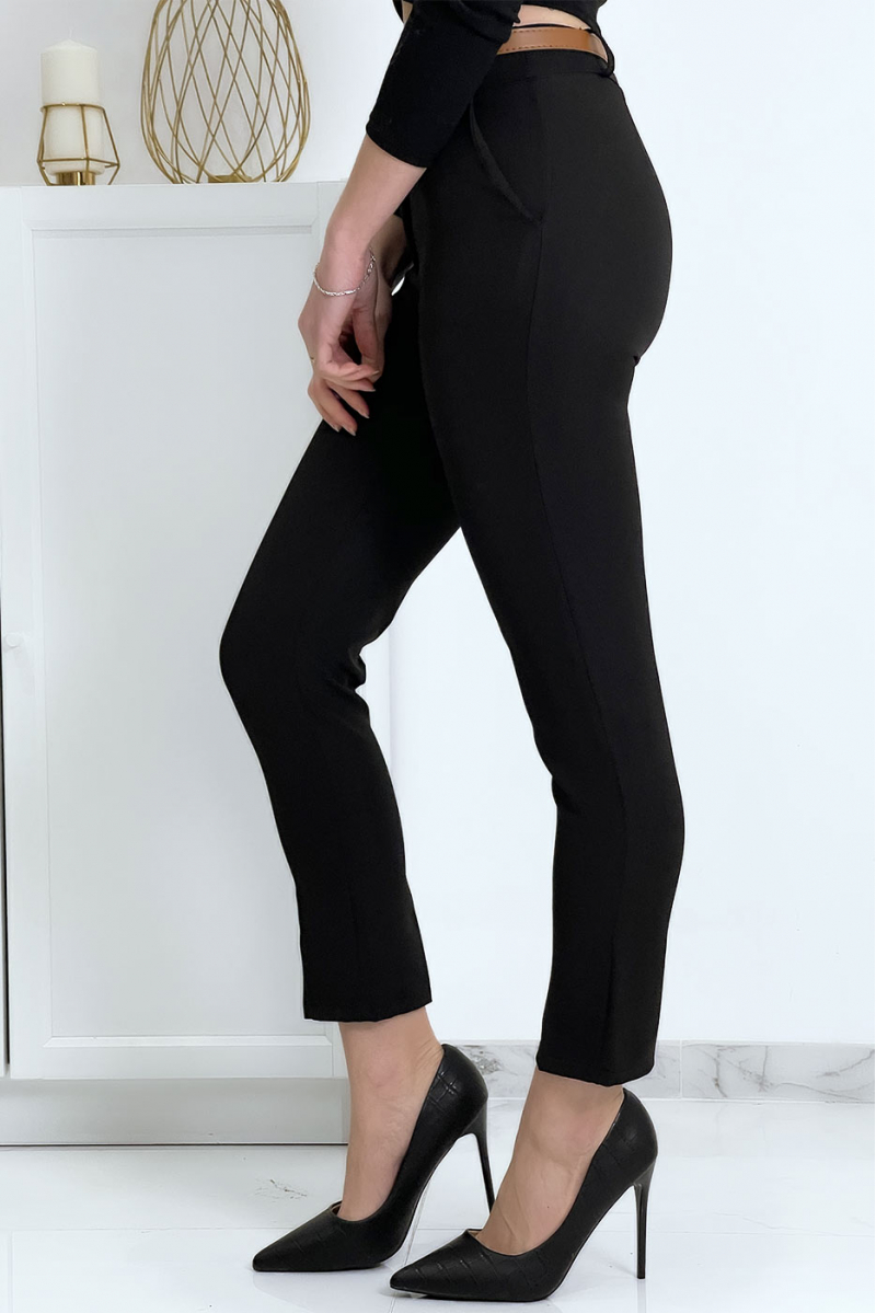 Black working girl trousers with pockets and belt - 5