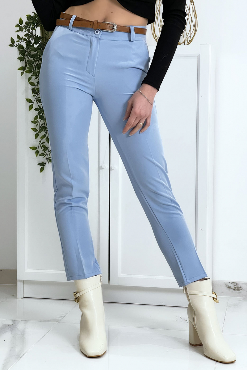 Pantalon working girl bleu avec poches et ceinture - 2