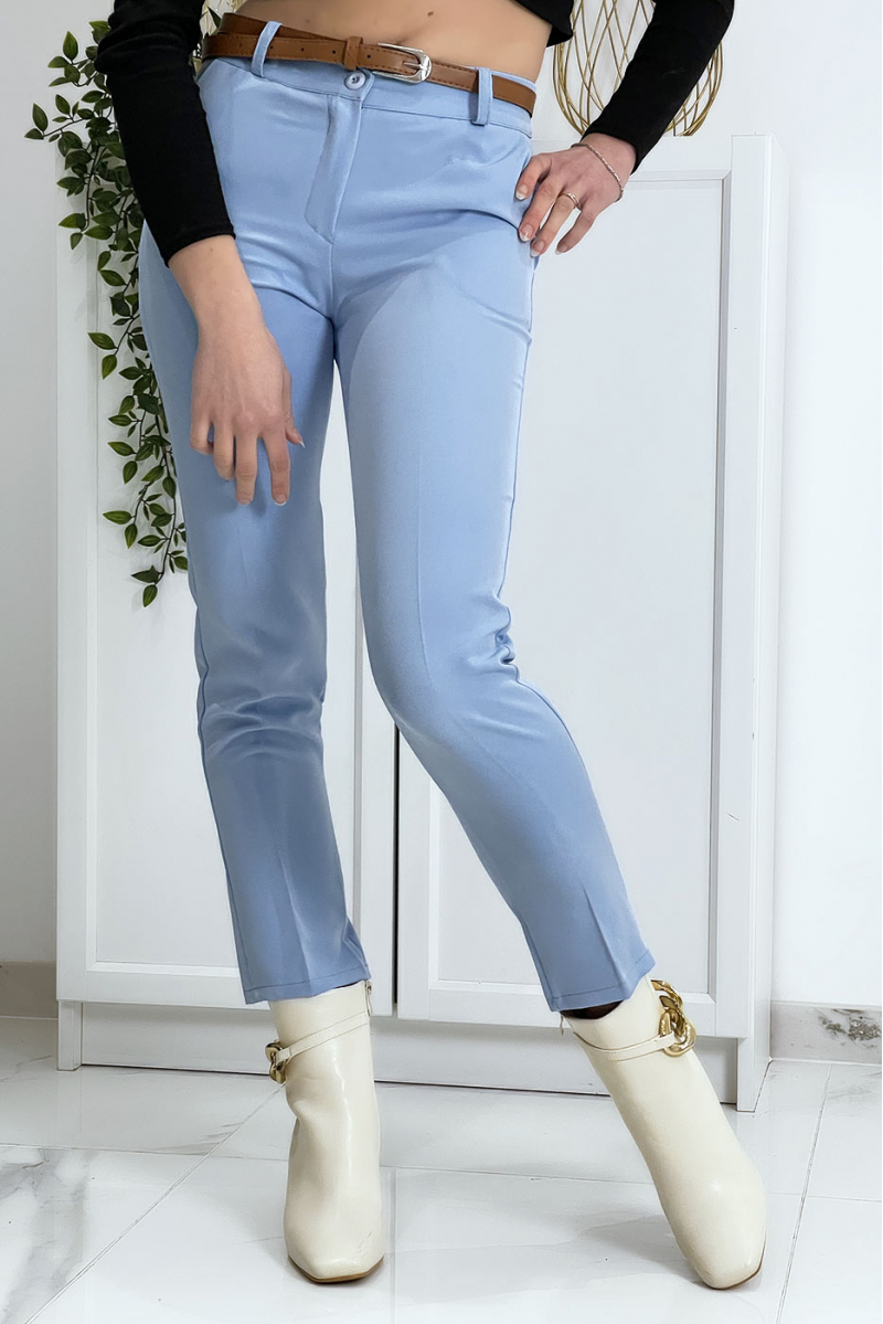 Pantalon working girl bleu avec poches et ceinture - 3