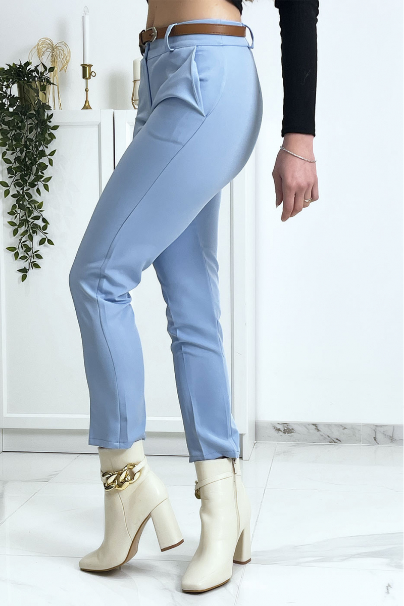 Blue working girl trousers with pockets and belt - 5