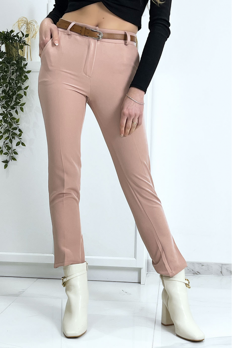 Pink working girl trousers with pockets and belt - 2