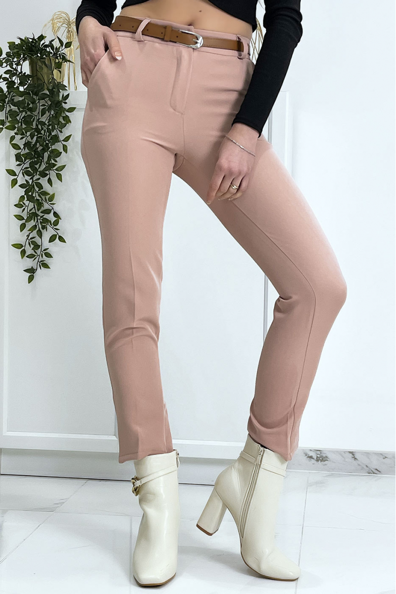 Pink working girl trousers with pockets and belt - 3