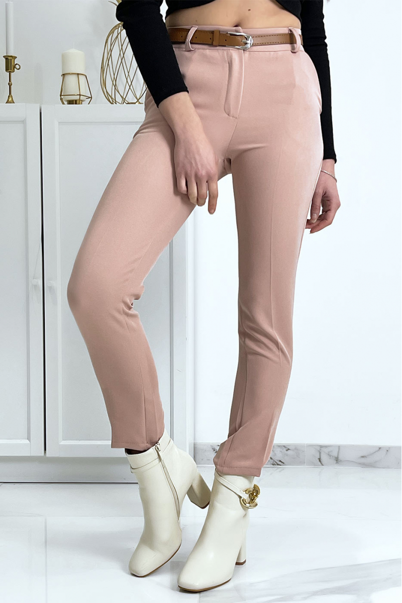 Pink working girl trousers with pockets and belt - 4
