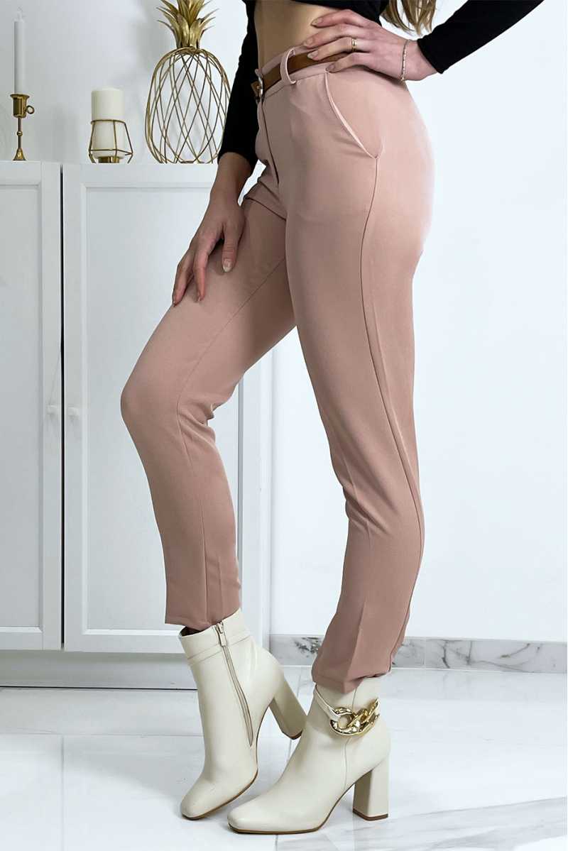 Pink working girl trousers with pockets and belt - 5