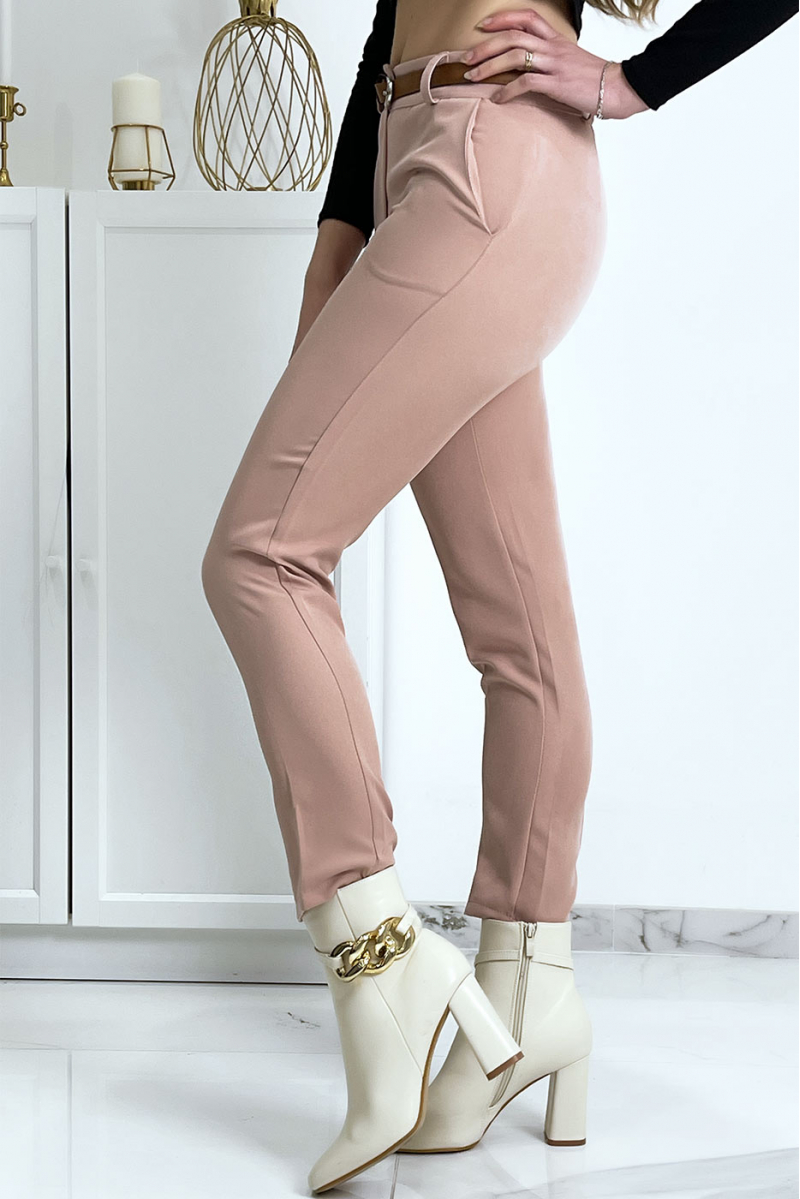 Pink working girl trousers with pockets and belt - 6