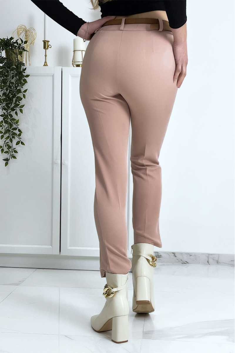 Pink working girl trousers with pockets and belt - 7