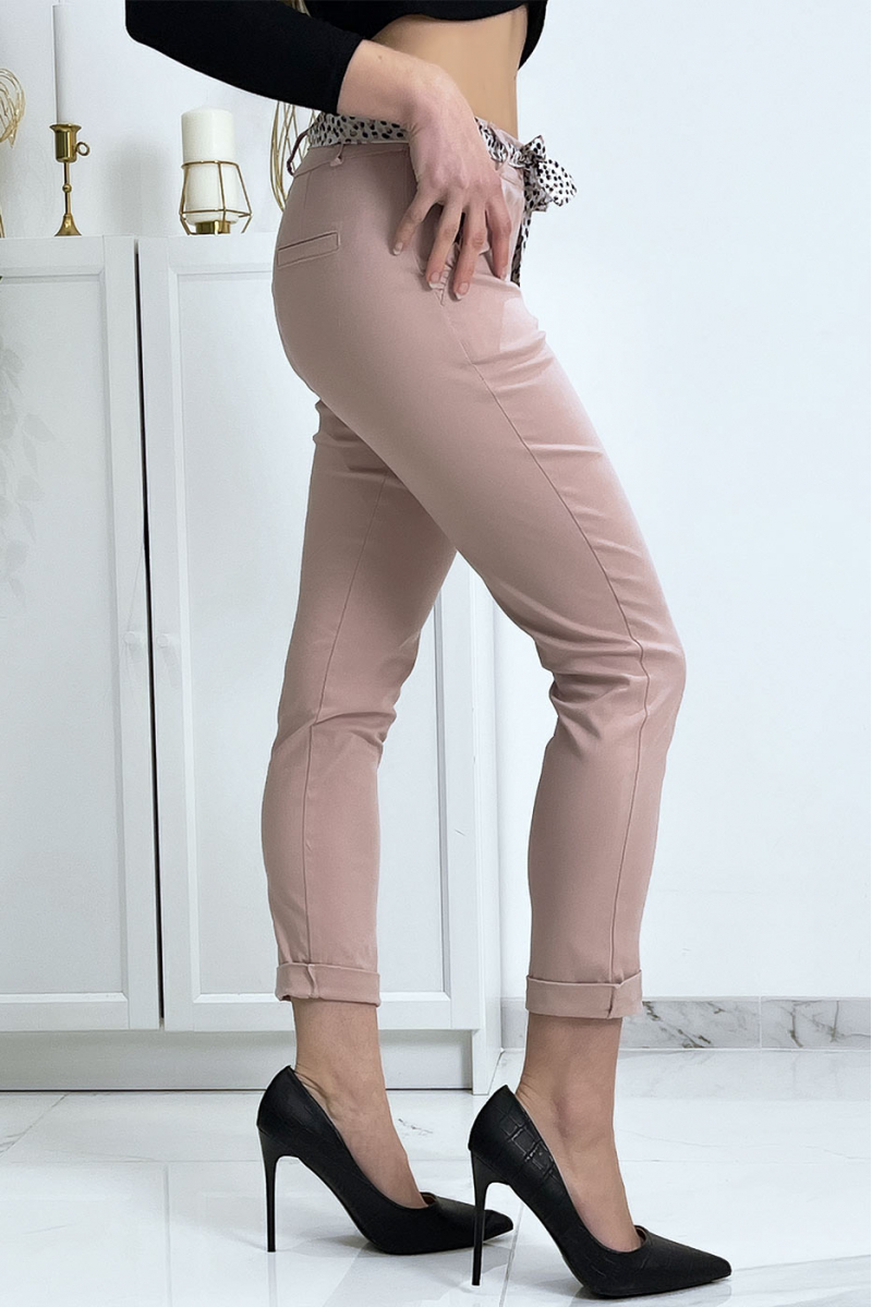 Pink stretch pants with frilled pockets and belt - 5