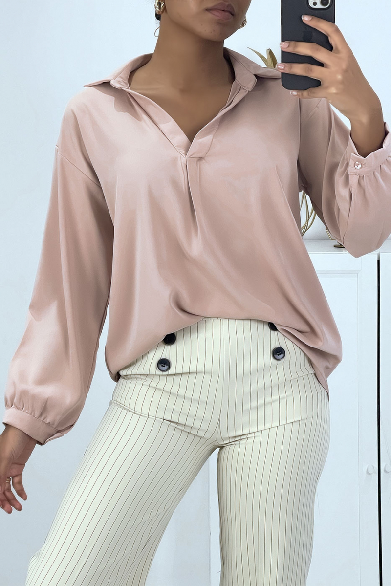 Zeer chique en vallende roze blouse met V-hals - 2