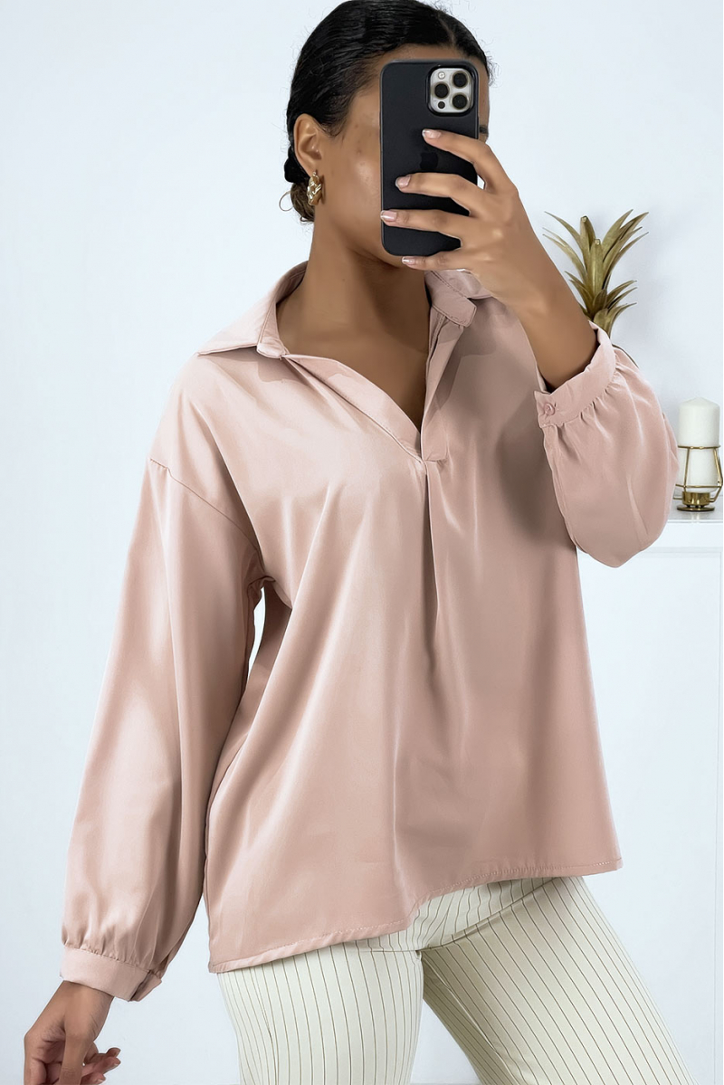 Very chic and falling V-neck pink blouse - 4