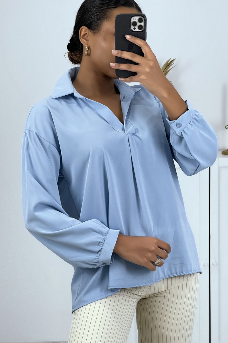Blouse turquoise col V très chic et tombant - 2