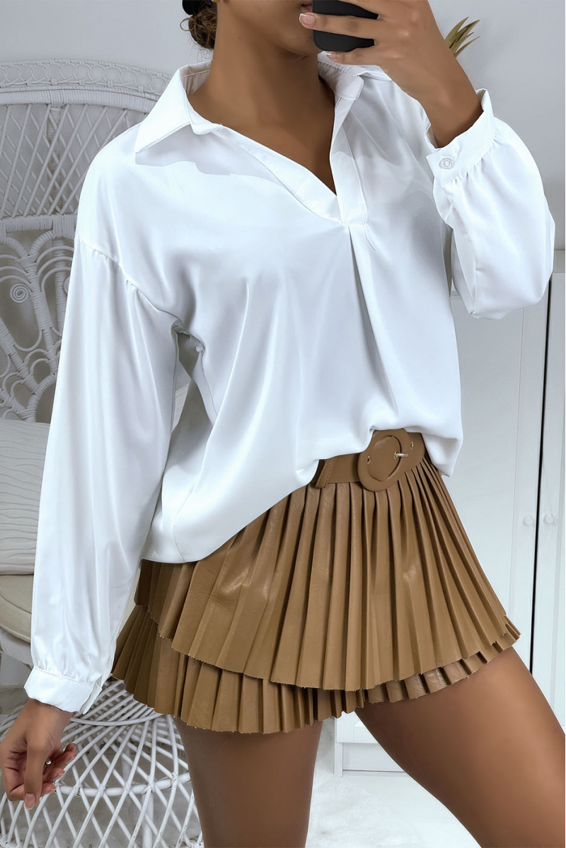 Very chic and falling V-neck white blouse - 3