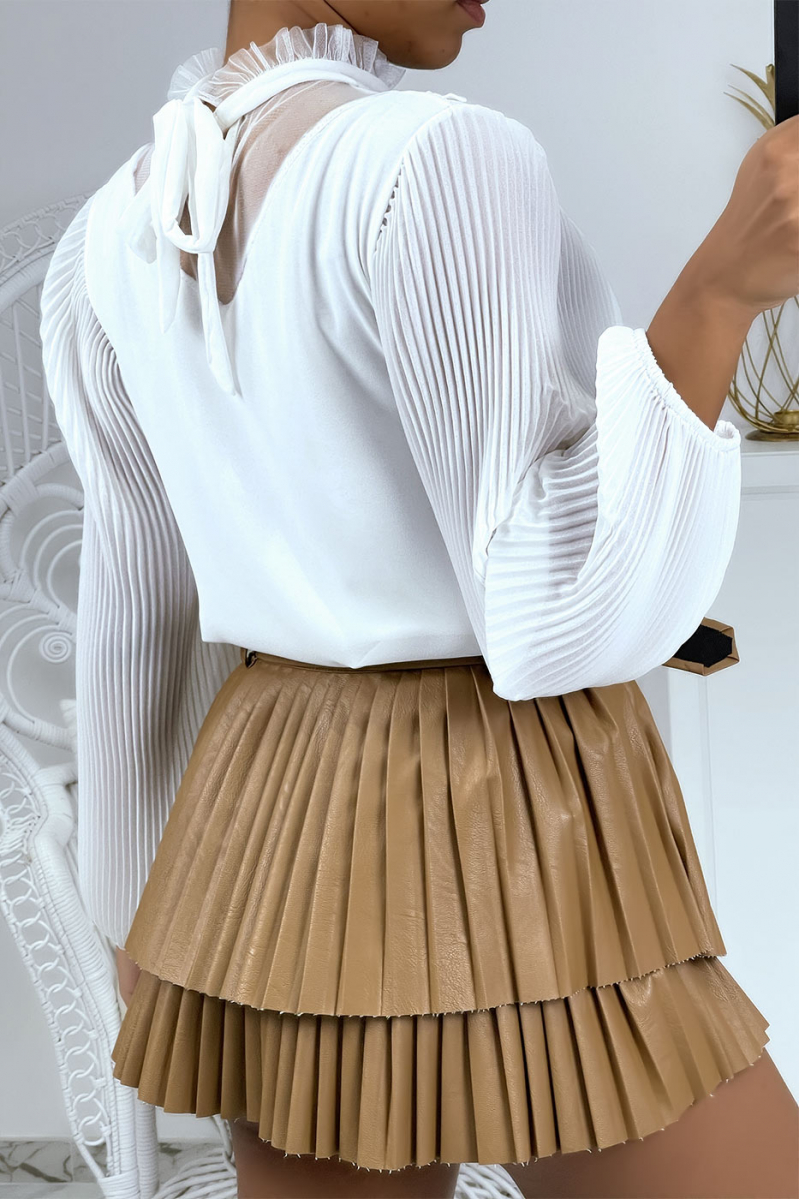 Witte blouse met kant en geplooide mouwen - 4