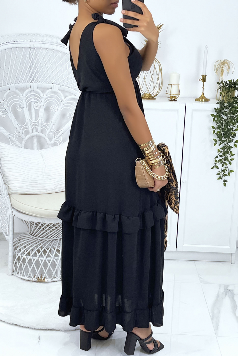 Long black dress crossed at the bust with bows on the shoulders - 1