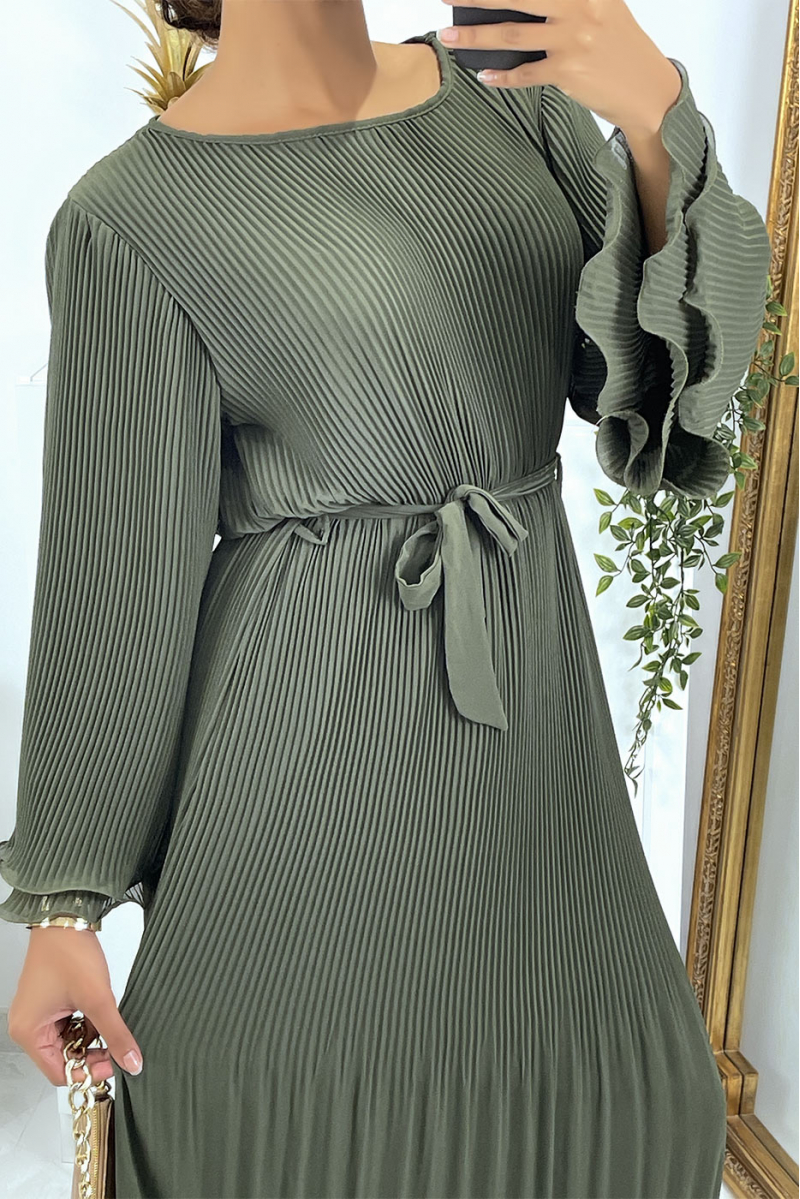 Long pleated khaki dress - 6