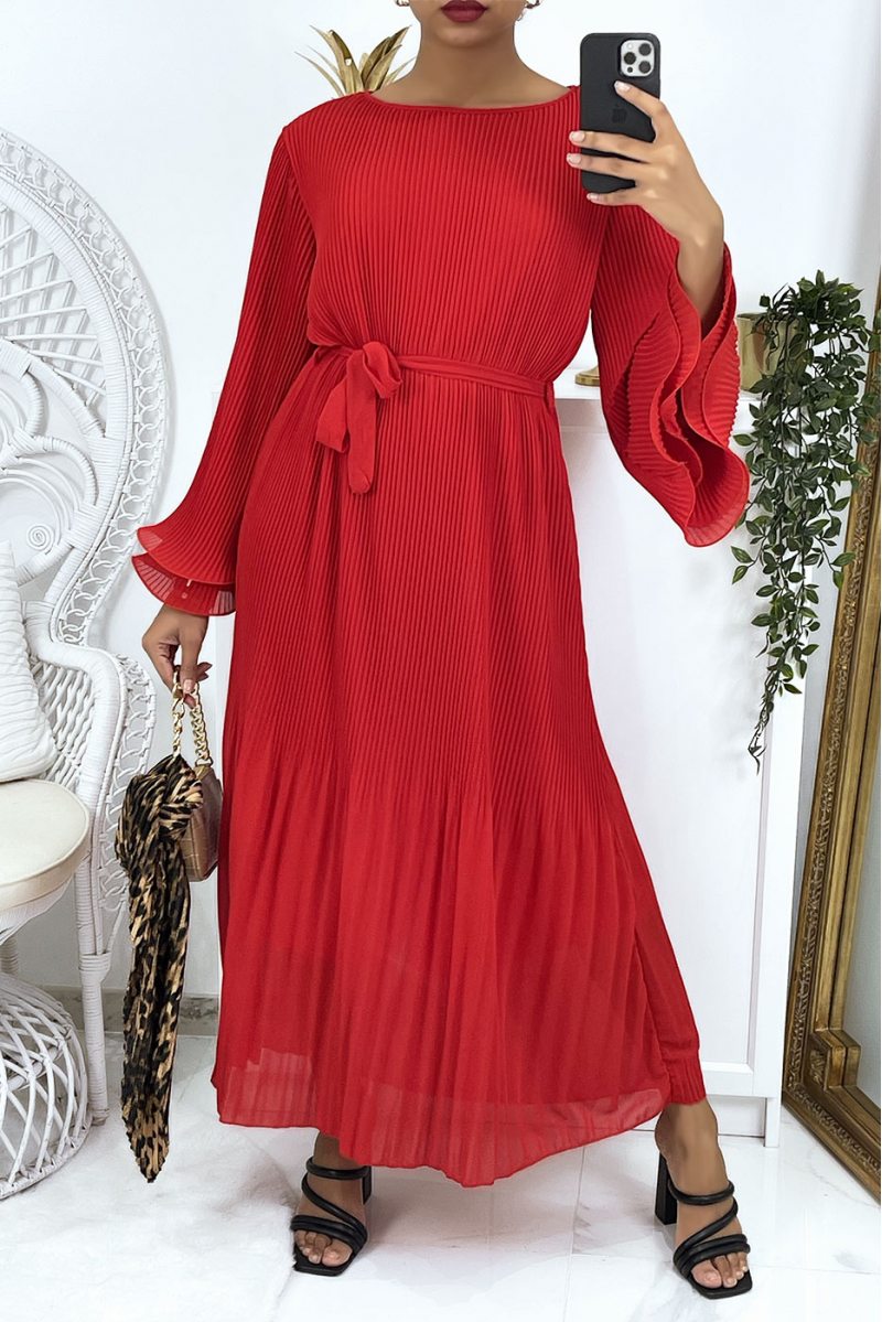 Long red pleated dress - 1