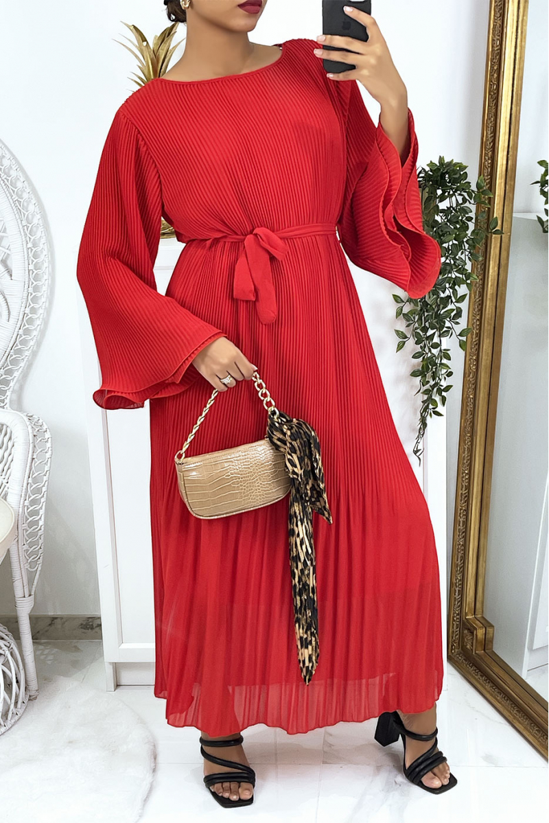 Long red pleated dress - 2
